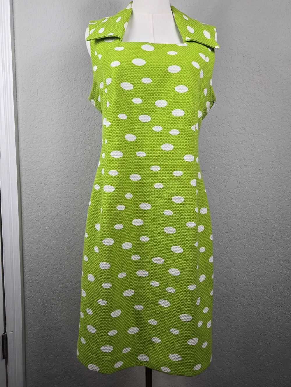 Sleeveless Lime Polka Dot Midi Dress - Picture 10 of 16
